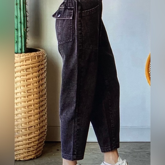 Oli & Hali High-Waisted Black Mineral Wash Cargo Jeans - Picture 3 of 3